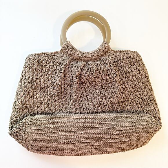 Liz Claiborne Vintage Macrame Boho Hippie Staple Crochet Tote Handbag Purse - Picture 7 of 7